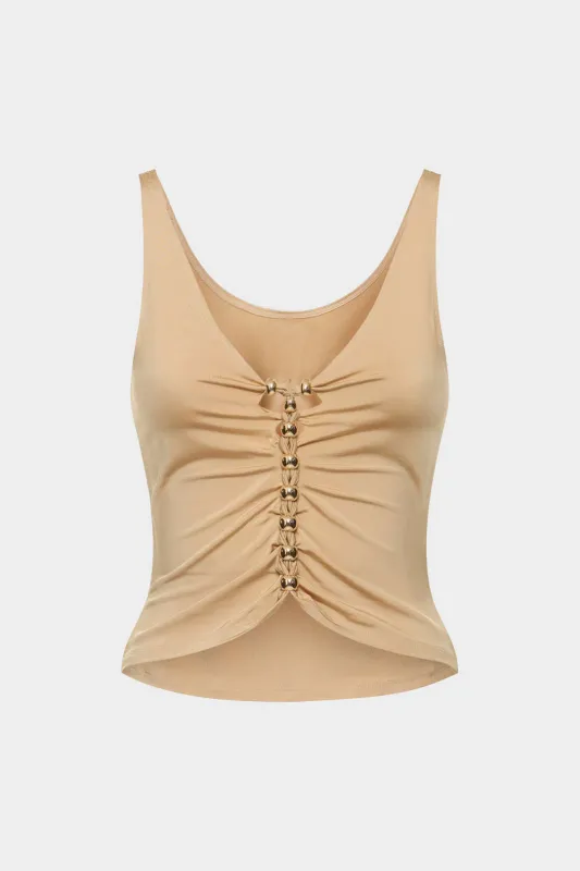 Metallic Decor Ruched V-Neck Tank Top sold by Micas