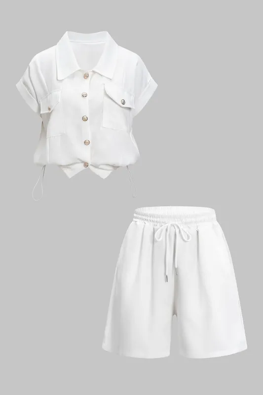 Pocket Button Tank Top og High Waist DrawString Shorts Set sold by Micas