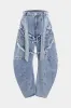Denim flossede brede ben tønde jeans sold by Micas