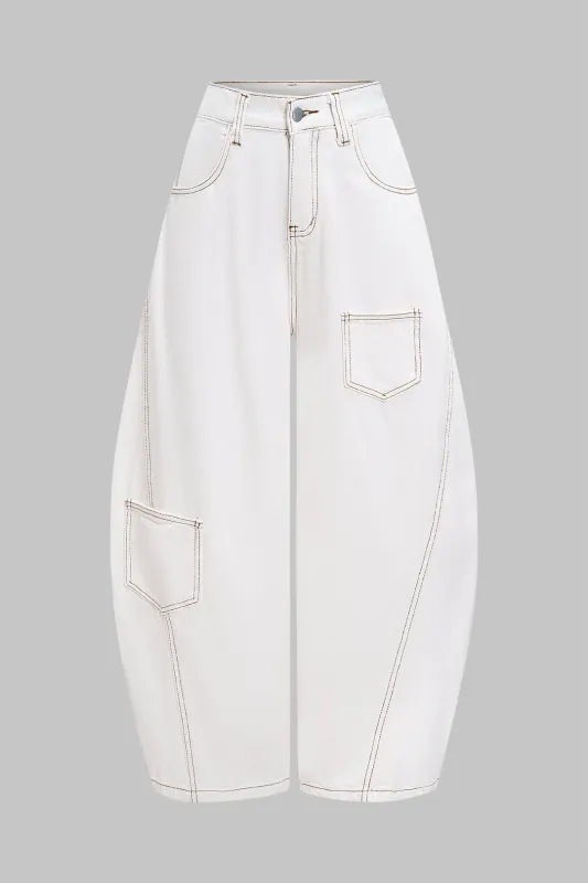 Denimbindende høj talje bredt ben tønde jeans sold by Micas