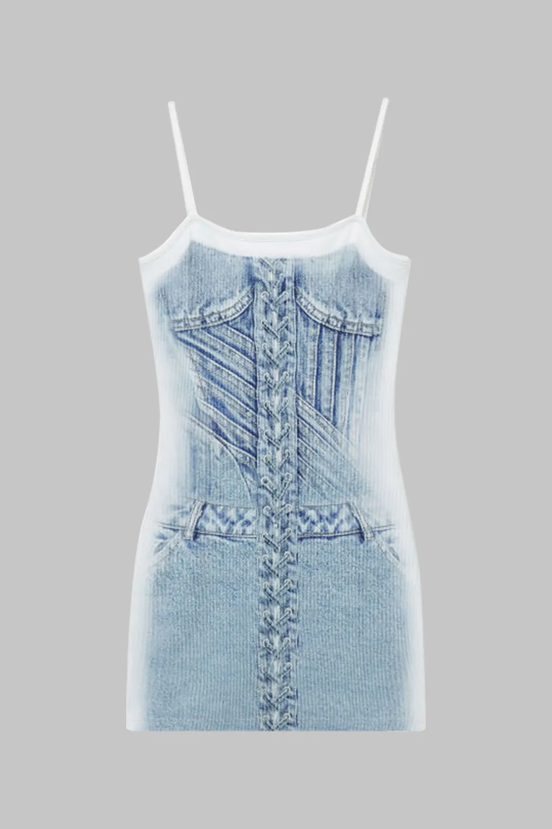 Denim print ærmeløs slip mini kjole sold by Micas