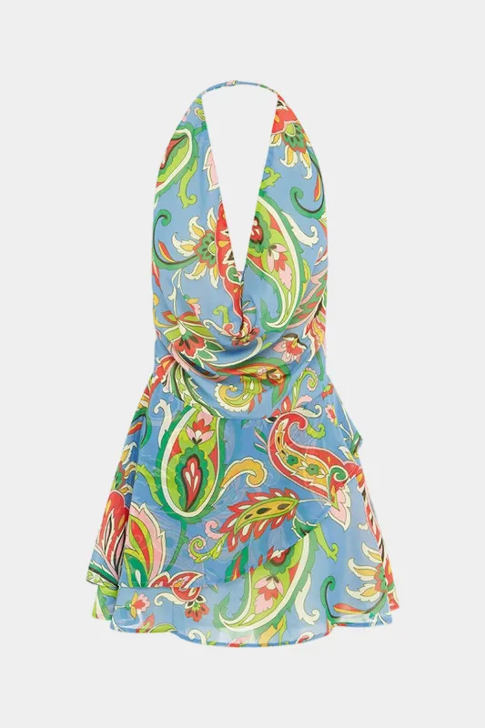 Chiffon bohemsk tryk cowl hals halter rygfri ærmeløs mini kjole sold by Micas