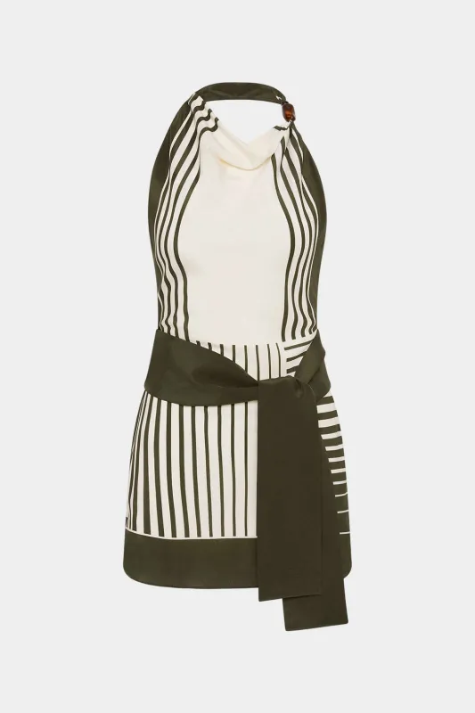Chiffon kontrast stribe print cowl hals halter binding ærmeløs mini kjole sold by Micas