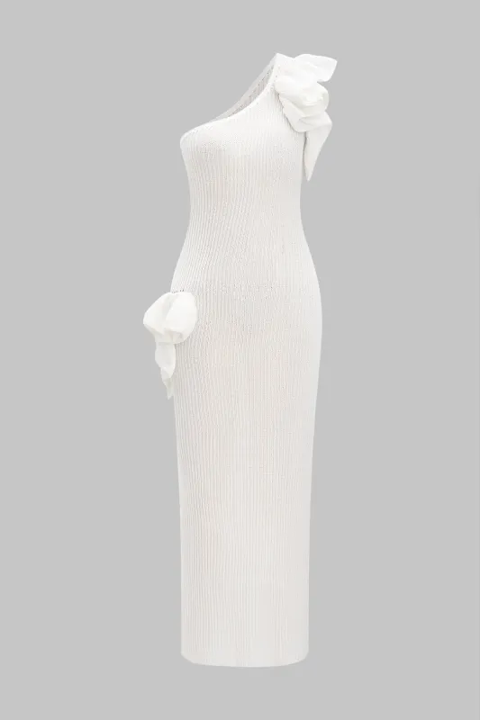3d blomster asymmetrisk ærmeløs maxi kjole sold by Micas