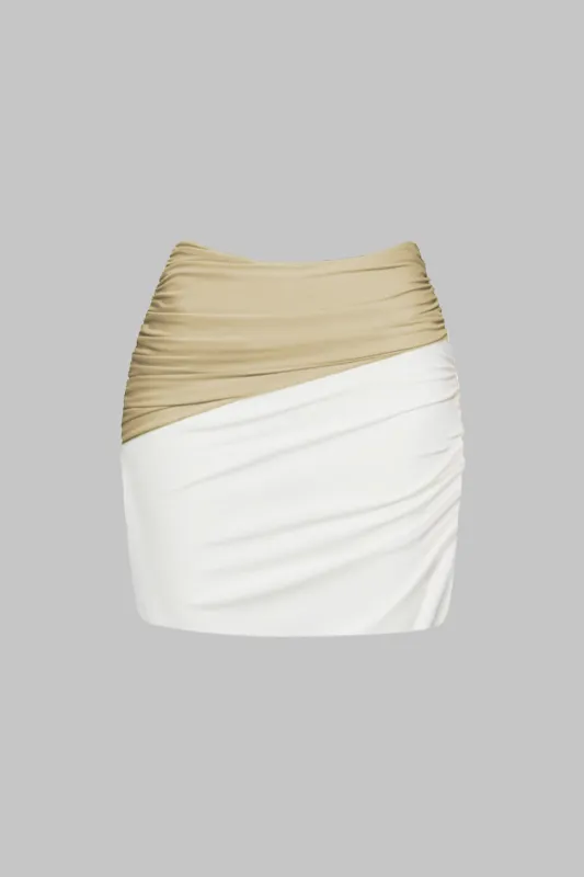 Ruched kontrast patchwork nederdel sold by Micas