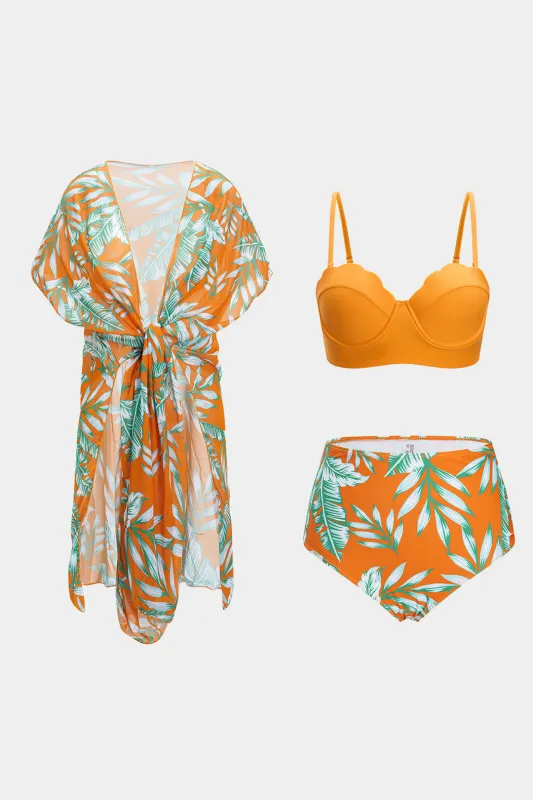 Blade print mesh tre-stykker bikini sæt sold by Micas