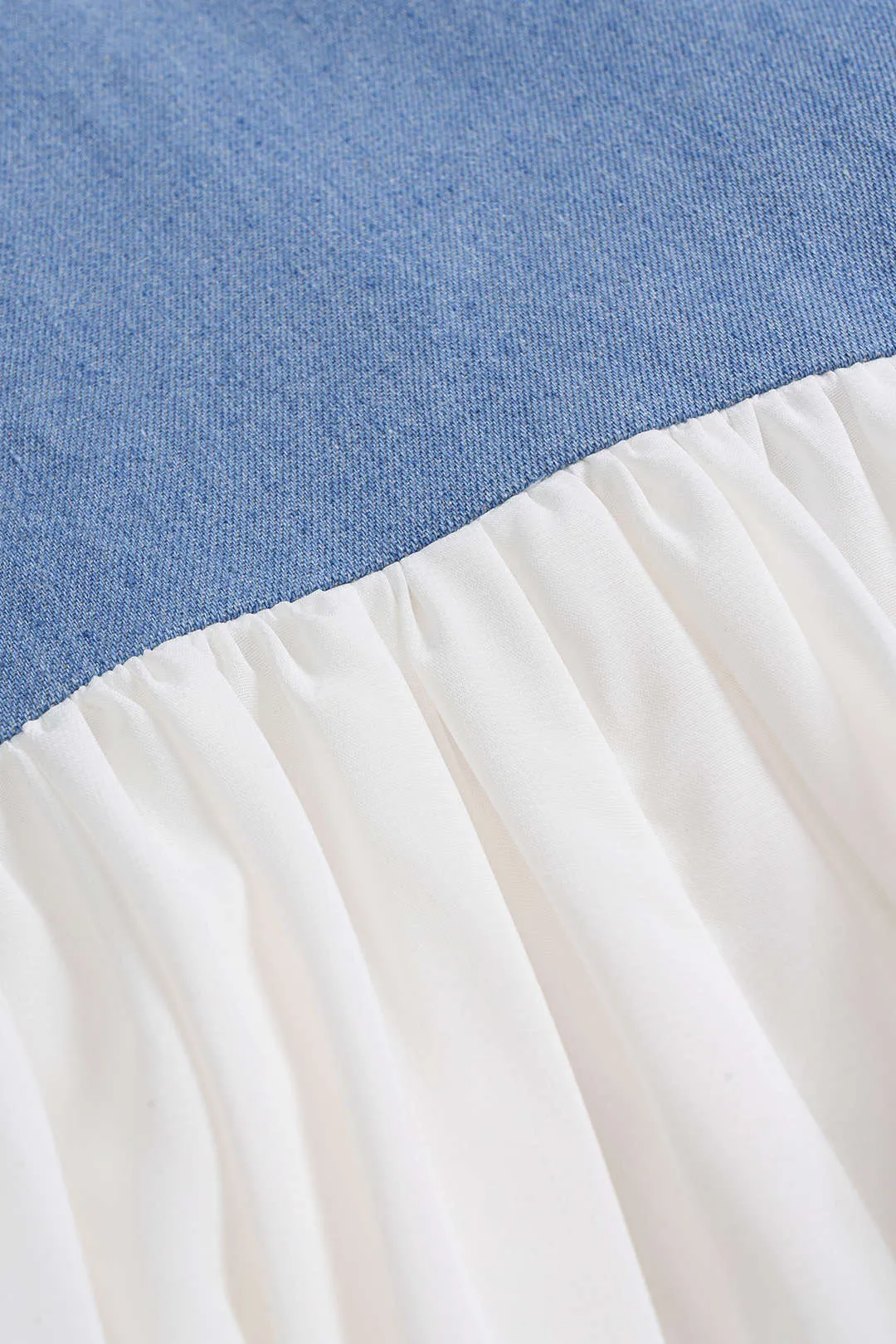 Chiffon denim patchwork v-hals halter ruched ærmeløs jumpsuit sold by Micas product image thumbnail 3