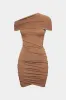 Asymmetrical Ruched Short Sleeve Mini Dress sold by Micas