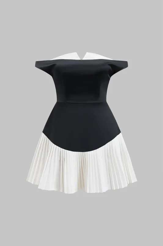 Satin Contrast Pleated Off Shoulder Mini Dress sold by Micas