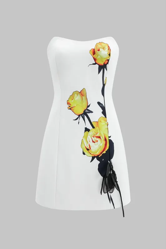Floral Print Strapless Sleeveless Zipper Midi Dress sold by Micas