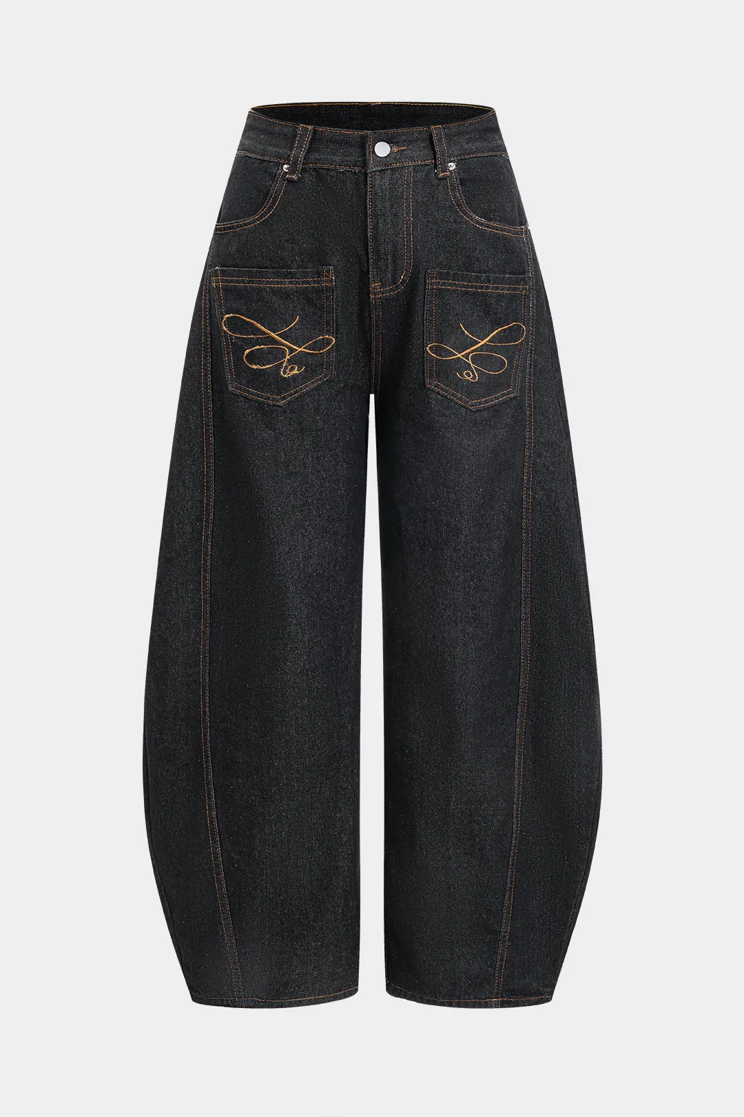 Denim broderi brede ben tønde jeans sold by Micas