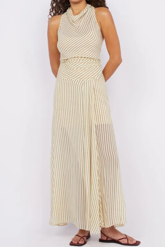 Stripe Print Chiffon High Slits ærmeløs Midi -kjole sold by Micas