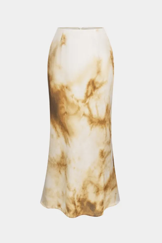 Abstrakt print satin nederdel sold by Micas