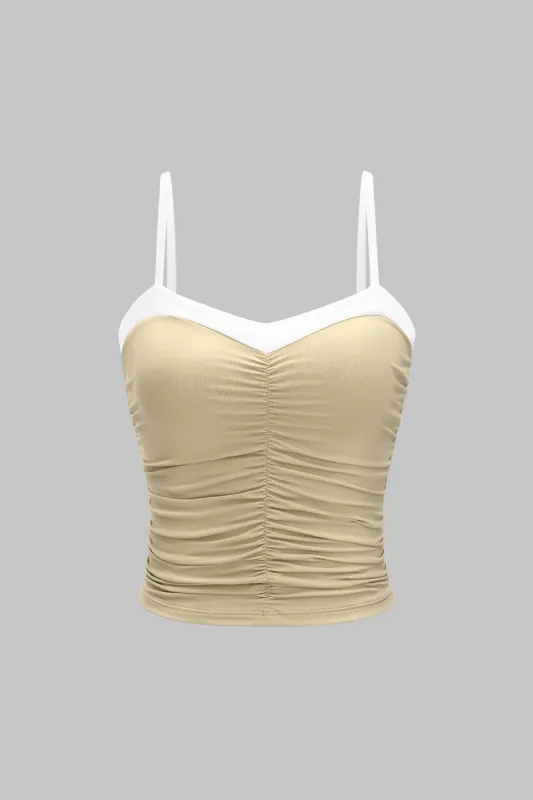 RUCHED SLIP PATCHWORK CAMI TOP sold by Micas