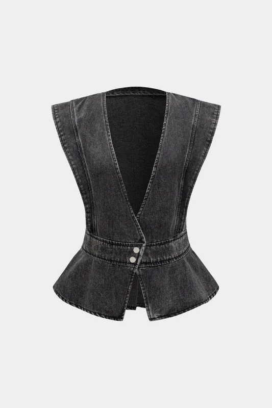 Denim v-hals krydsede vest sold by Micas