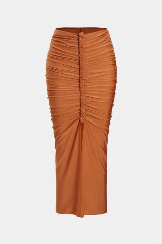 Plisset flettet twist midi nederdel sold by Micas