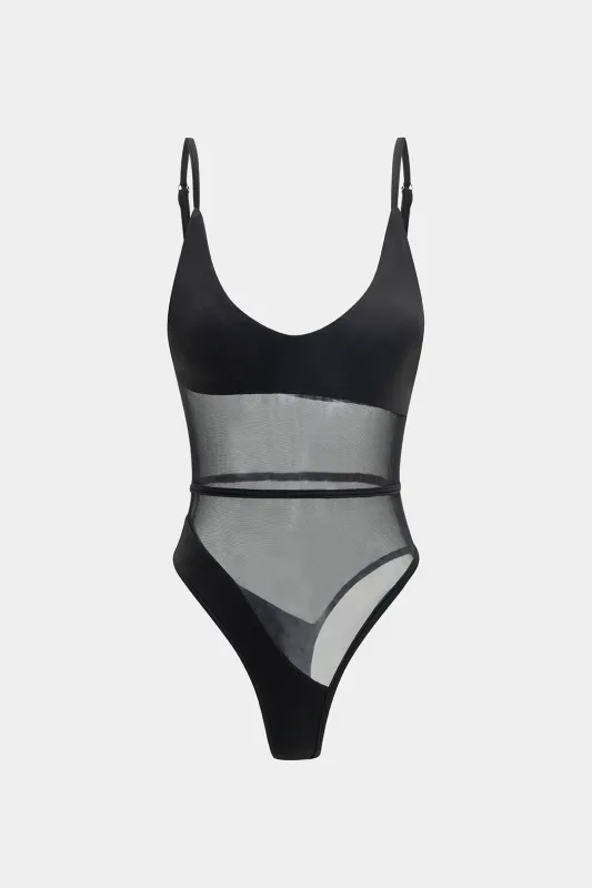 Mesh Sheer Patchwork i ét stykke badedragt sold by Micas