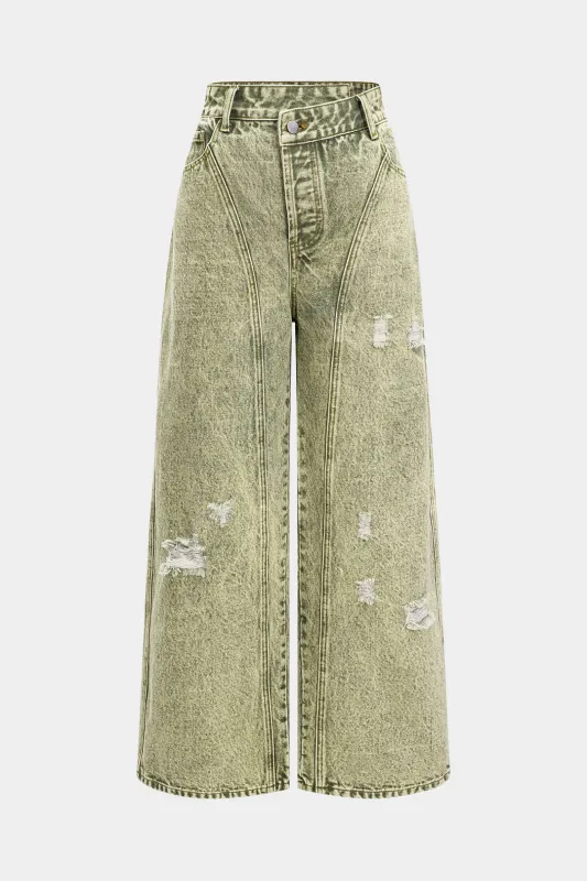 Denim rippet vaskede brede ben jeans sold by Micas