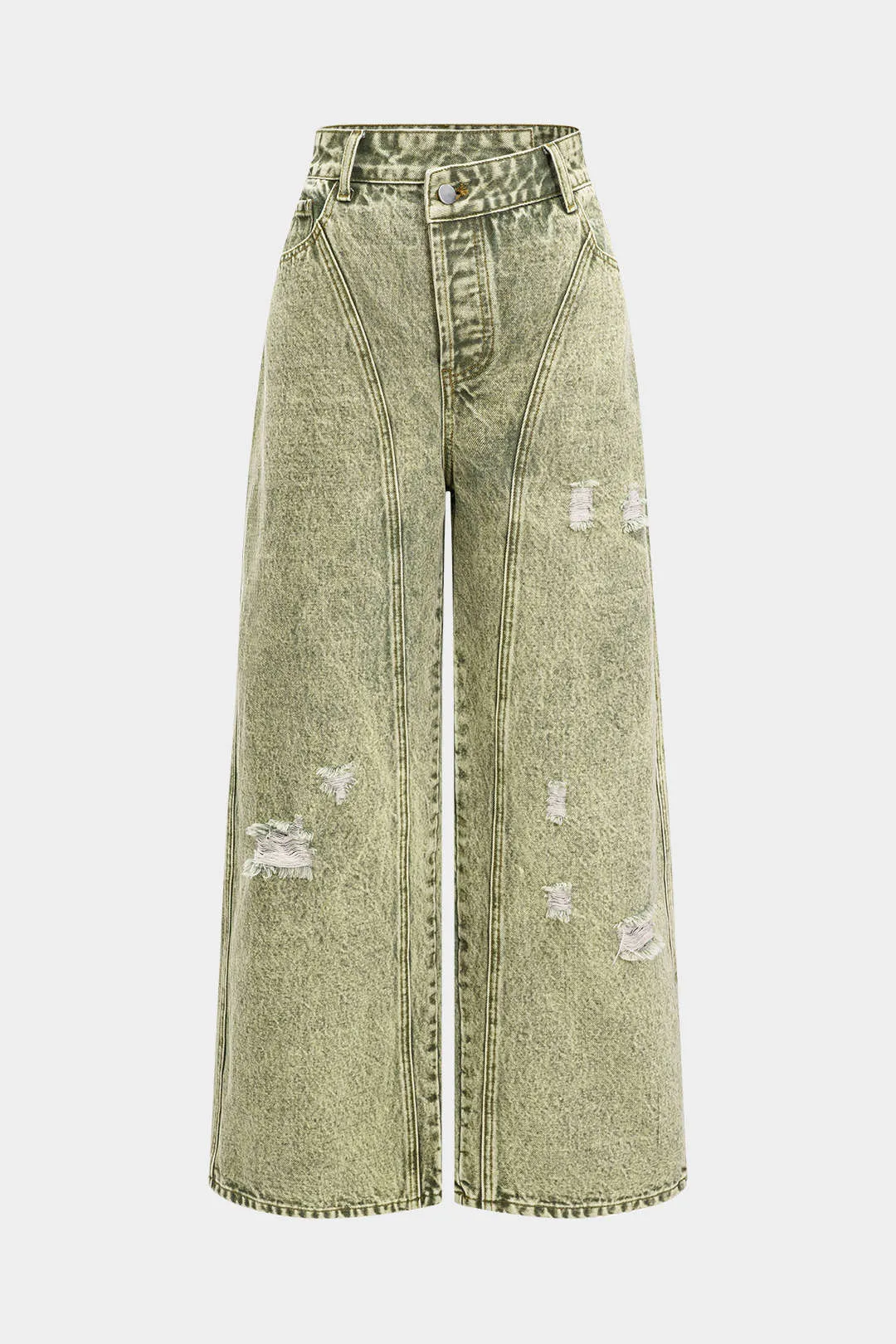 Denim rippet vaskede brede ben jeans sold by Micas