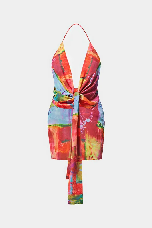 Abstrakt print chiffon slips ærmeløs mini kjole tilbage sold by Micas