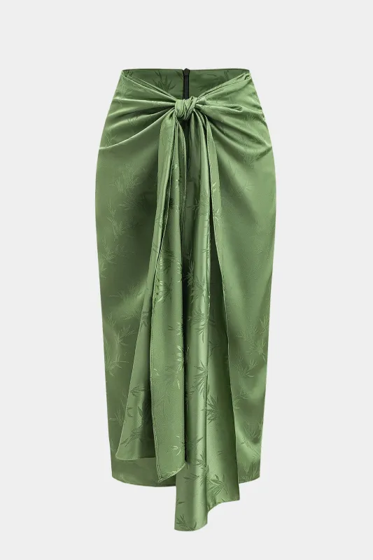 Jacquard Ruched Tie Front Slit nederdel sold by Micas