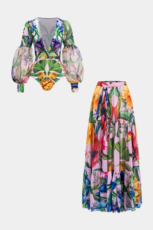 Blomsterprint Ruched V-hals to-stykker bikini-sæt sold by Micas