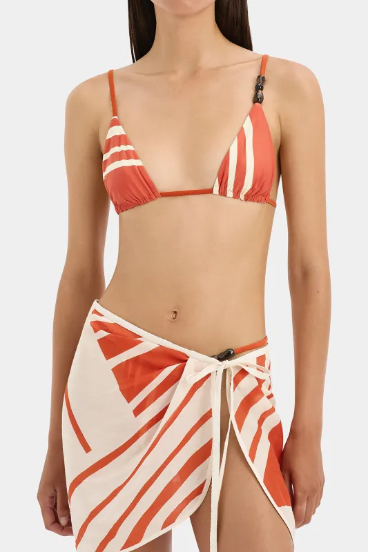 Chiffon Stripe Print Ruched Tie-Up Three-Pieces Bikini Set sold by Micas