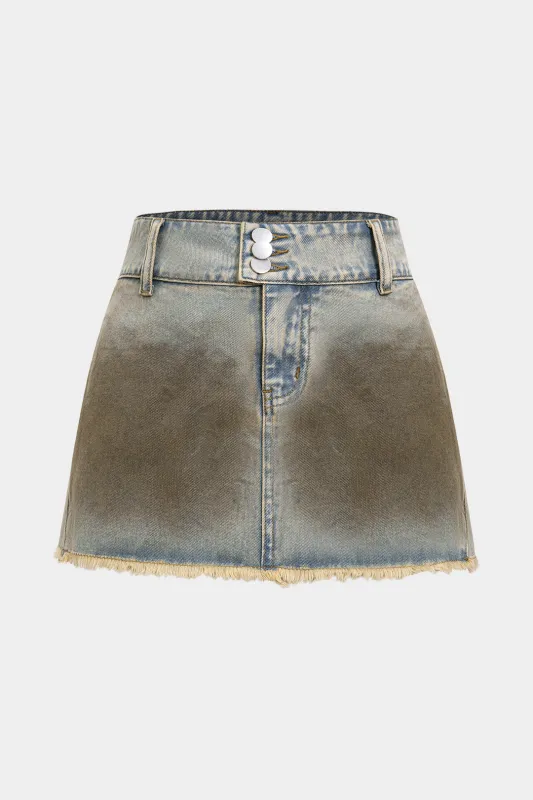 Denim Button Washed Skirt sold by Micas