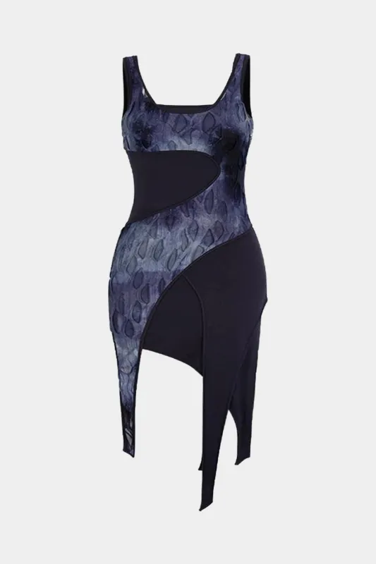 Plus Size Patchwork Square Neck Sleeveless Mini Dress sold by Micas