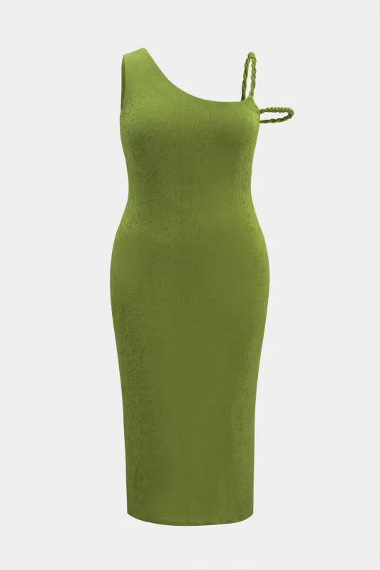 Plus Size Asymmetrical Twist Knot Sleeveless Midi Dress sold by Micas