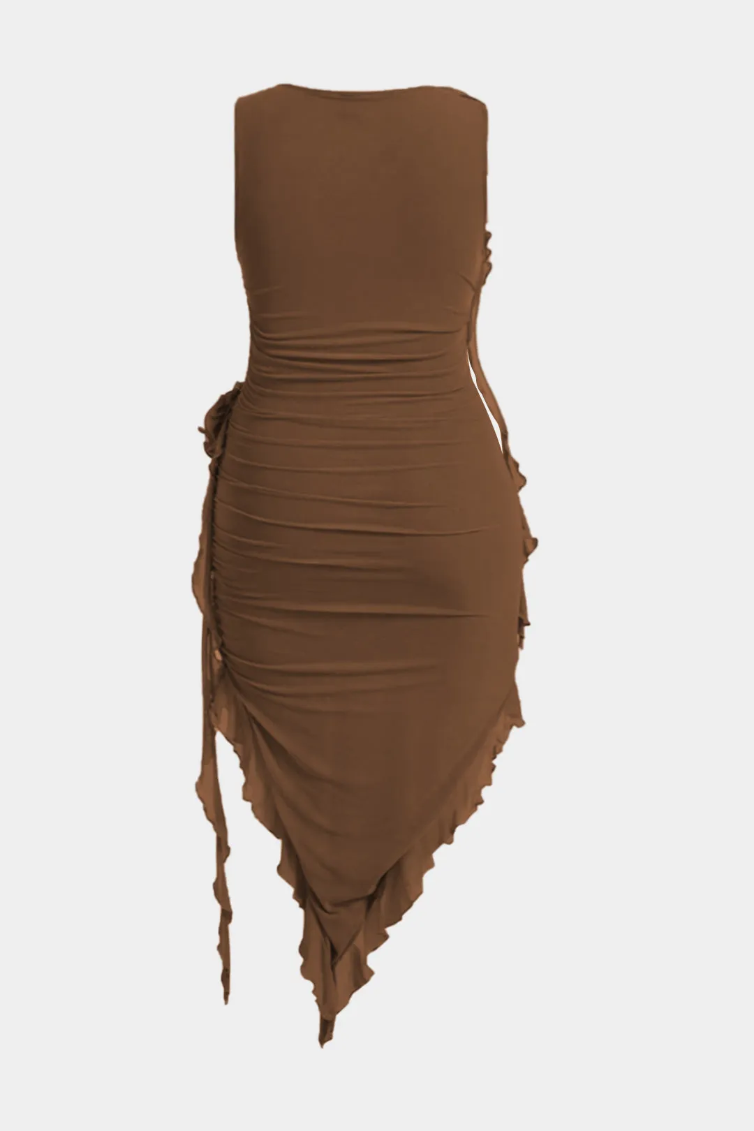 Plus størrelse mesh 3d blomster rund hals asymmetrisk midi kjole sold by Micas product image thumbnail 2