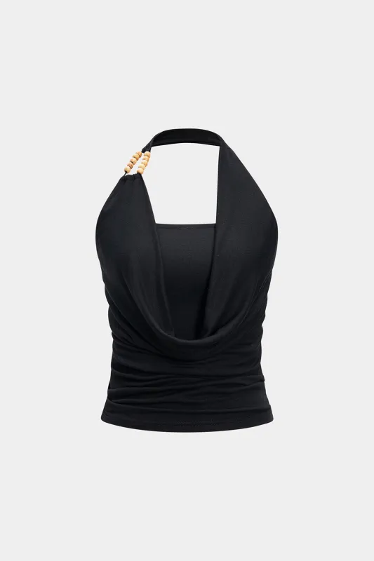 Beaded Ruched Cowl Neck Halter Cami Top sold by Micas