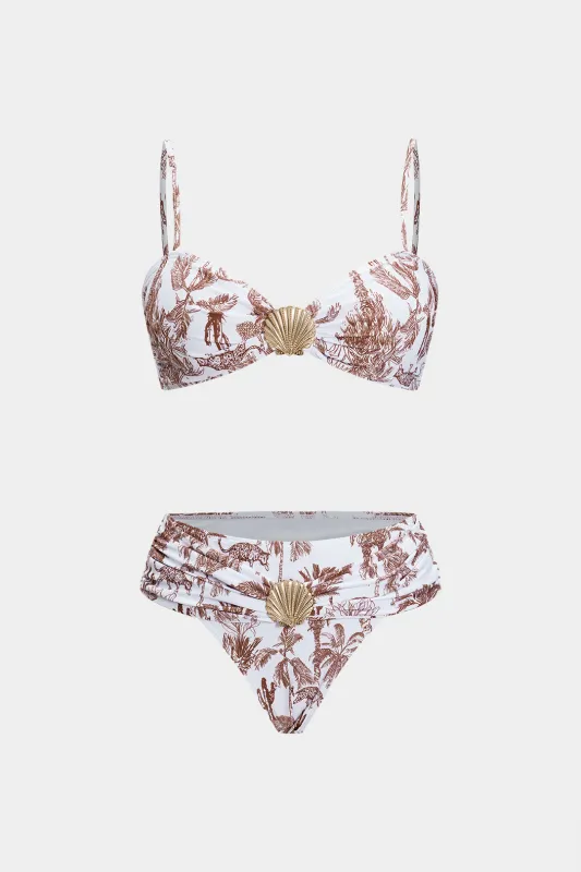 Palm Print Metallic Decor To-Pieces Bikini Set sold by Micas