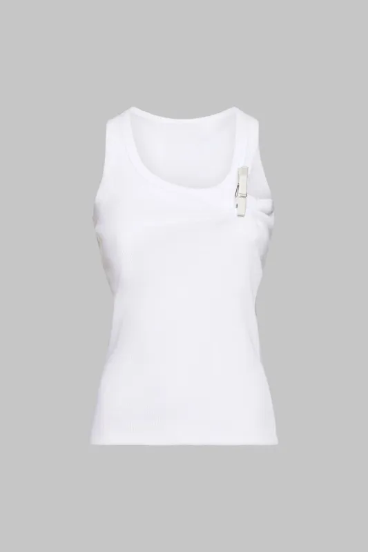 Solid Ruched Metallic Decor Tank Top sold by Micas