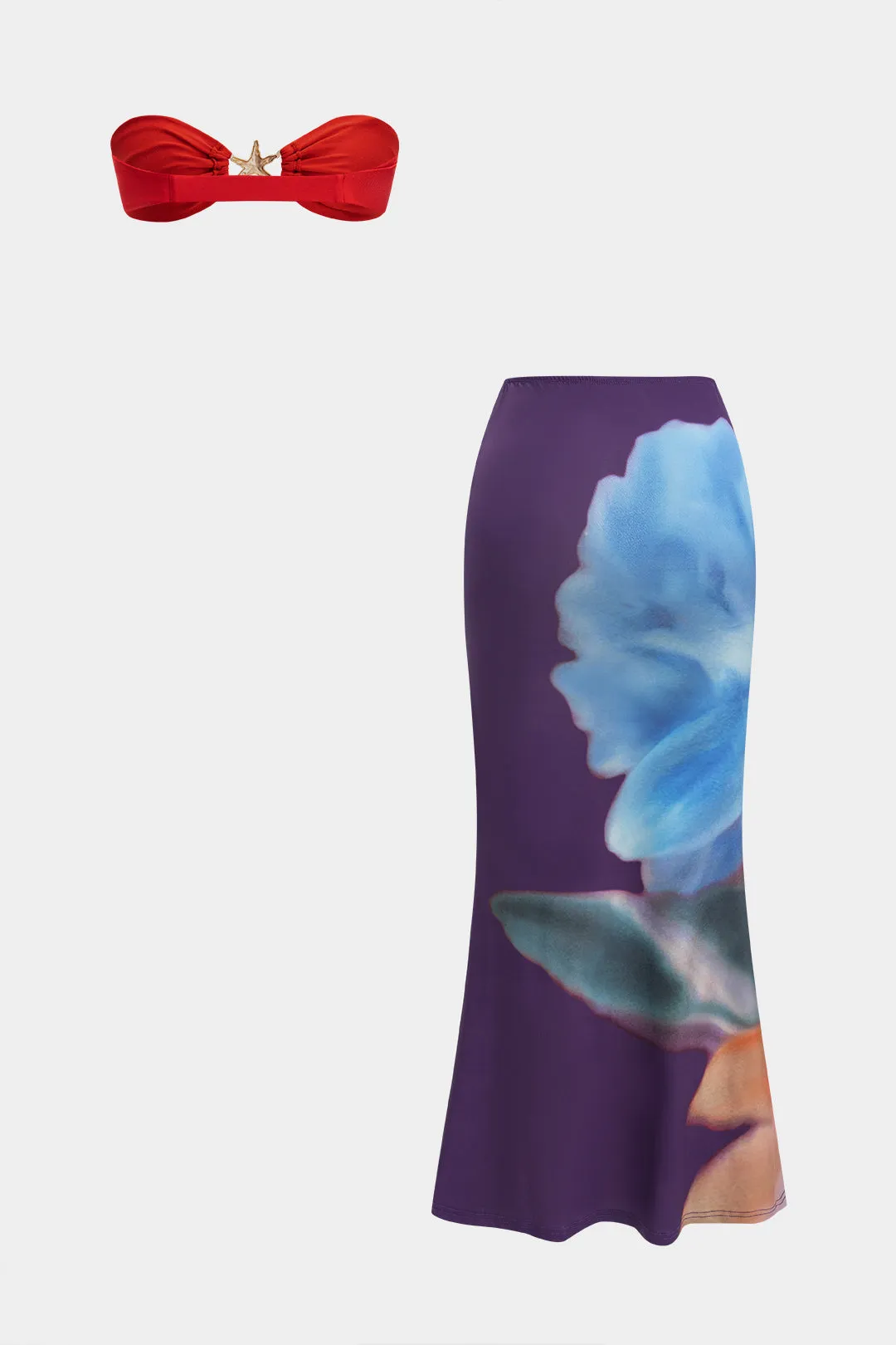 Metallisk indretning Stropløs top og abstrakt blomsterprint Ruched nederdel sæt sold by Micas product image thumbnail 2