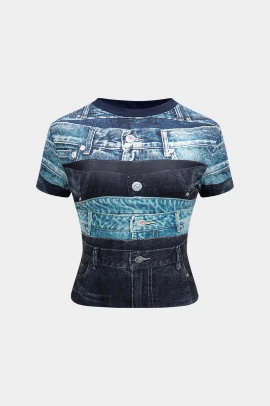 Retro Print Short Sleeve T-shirt sold by Micas