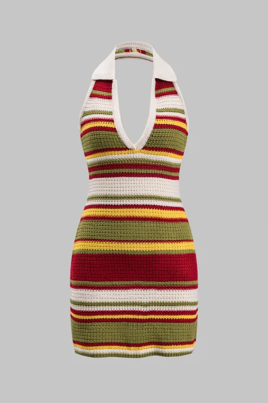 Strik rygfri V-hals halter ærmeløs kjole sold by Micas