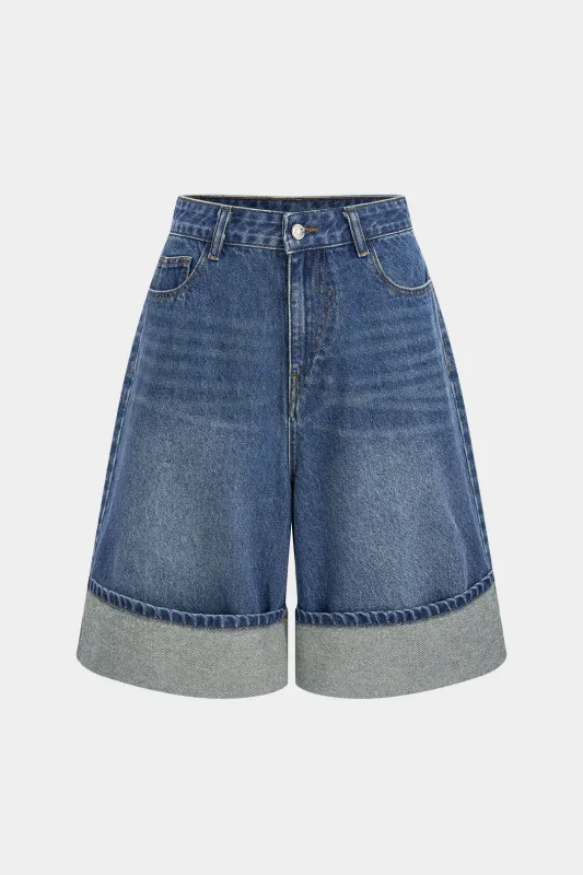 Denim Wide Leg Shorts sold by Micas