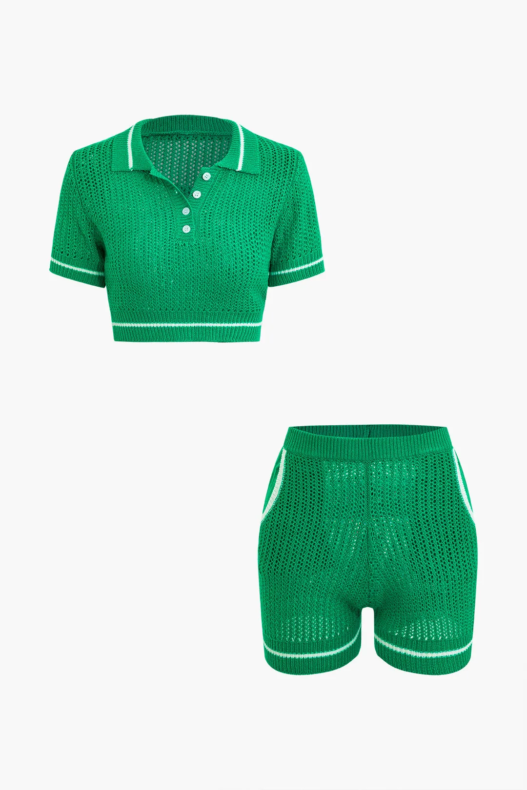 Strik hul ud knaptank top og shorts sæt sold by Micas