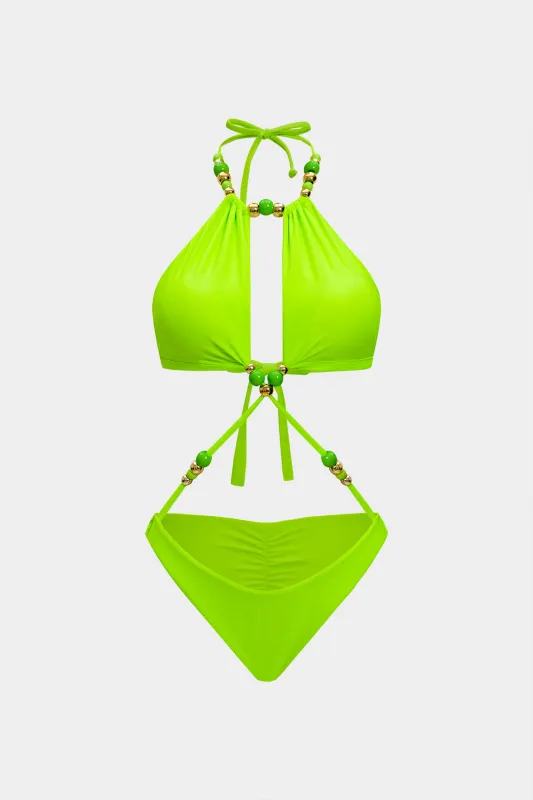 Halter hals bindingsperleret badedragt i ét stykke sold by Micas