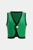 Linned metallisk knap kontrastbindende tank top sold by Micas