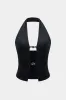 V-hals halter udskåret metallisk indretningstank top og ruched nederdel sæt sold by Micas