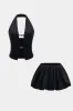 V-hals halter udskåret metallisk indretningstank top og ruched nederdel sæt sold by Micas