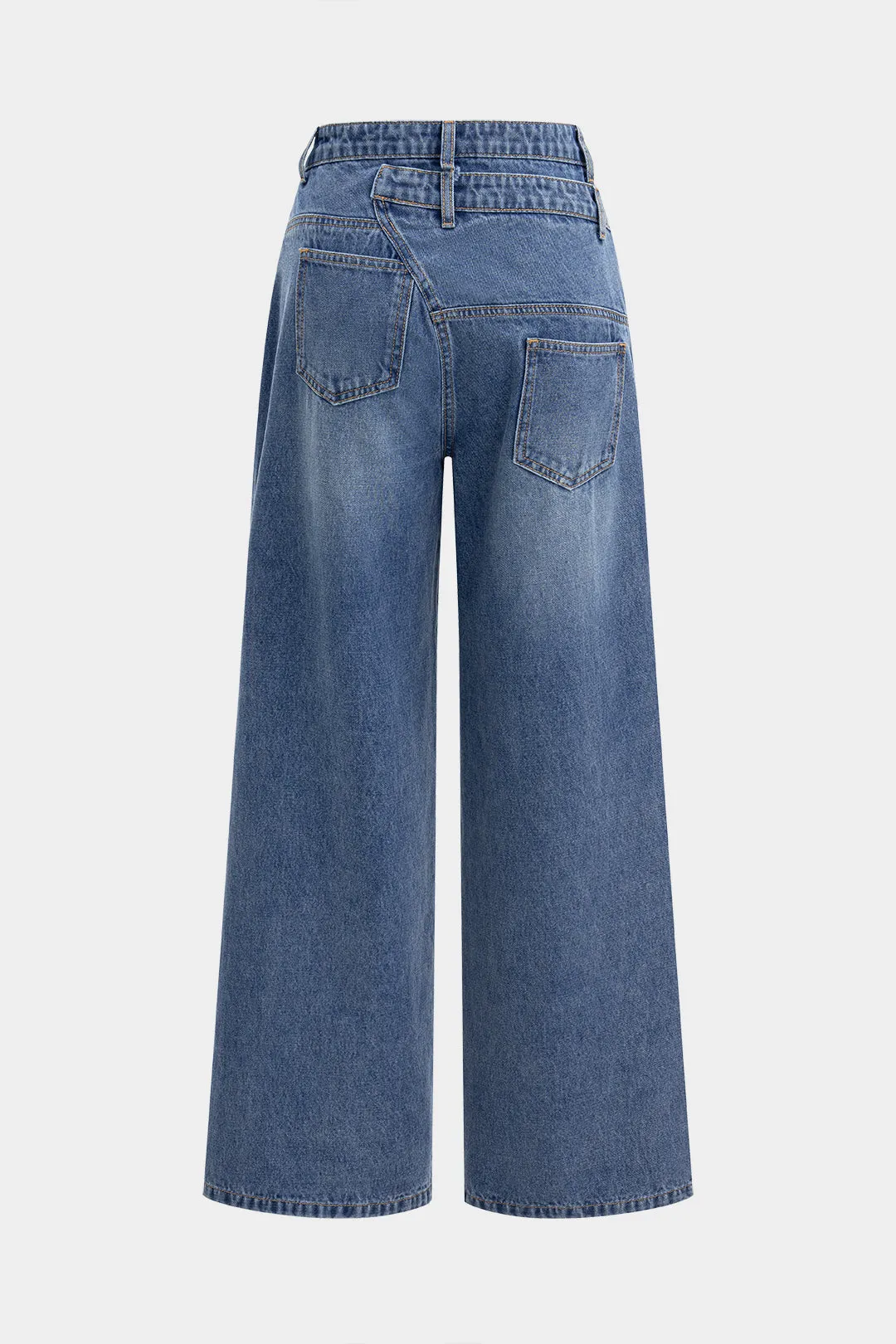 Denim Button Asymmetrical High Waist Straight Leg Jeans sold by Micas product image thumbnail 2