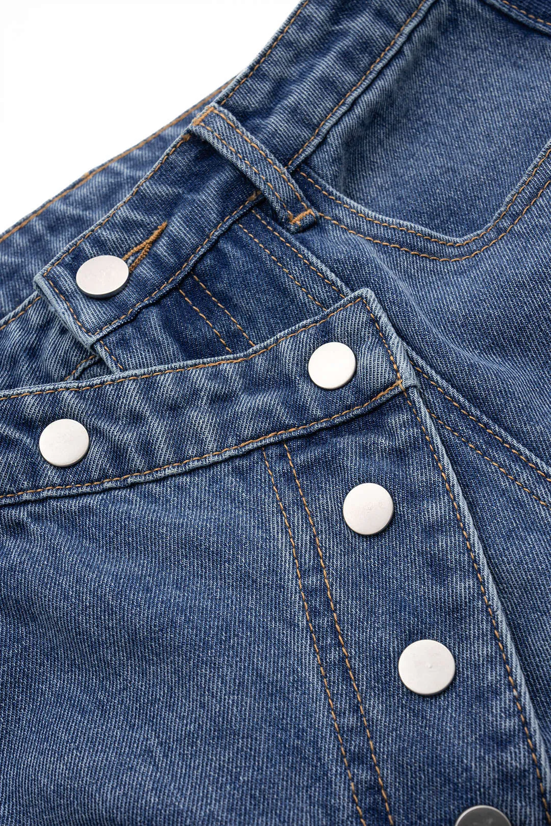 Denim Button Asymmetrical High Waist Straight Leg Jeans sold by Micas product image thumbnail 3