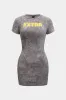 Letter Print Washed Short Sleeve Mini Dress sold by Micas
