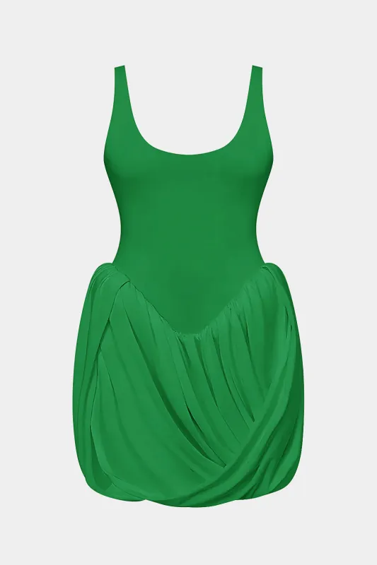 Plus størrelse ruched firkantet nakke ærmeløs mini kjole sold by Micas
