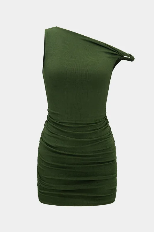 Ruched Asymmetrical Mini Dress sold by Micas
