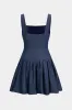 Denim Square Neck Ruched Sleeveless Dress sold by Micas