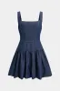 Denim Square Neck Ruched Sleeveless Dress sold by Micas